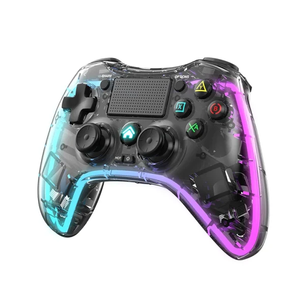Wireless Gamepad Joystick for PS4 Android PC TV, Transparent Crystal Game Controller with Vibration