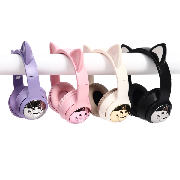 Bluetooth Over-Ear Headphone with Cat Ear RGB Light for Gaming